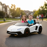 White 24V/180W Lamborghini SV Limited Edition XXL Ride-On Supercar with Air-Filled Rubber Tires — 9MPH
