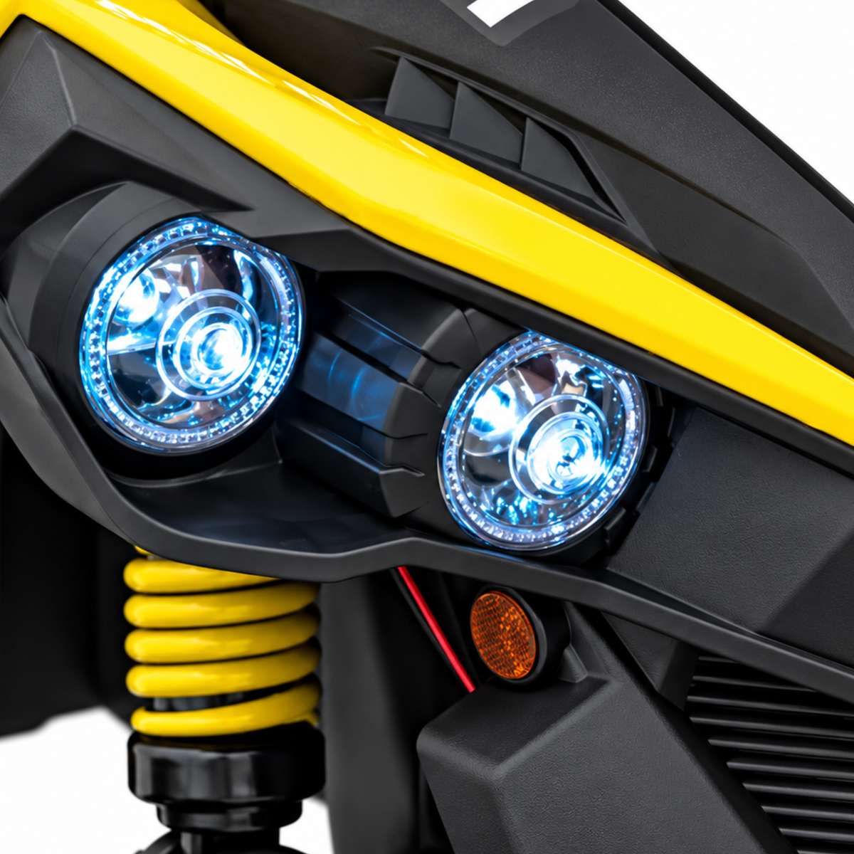 Yellow 24V Can-Am Renegade 4X4 Premium Edition Ride-On Quad ATV for Kids with EVA Tires, Lights, Music