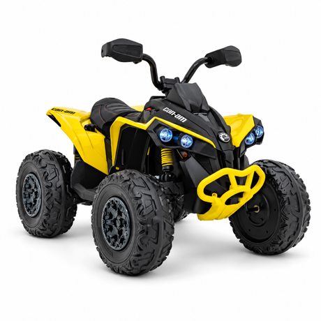 Yellow 24V Can-Am Renegade 4X4 Premium Edition Ride-On Quad ATV for Kids with EVA Tires, Lights, Music