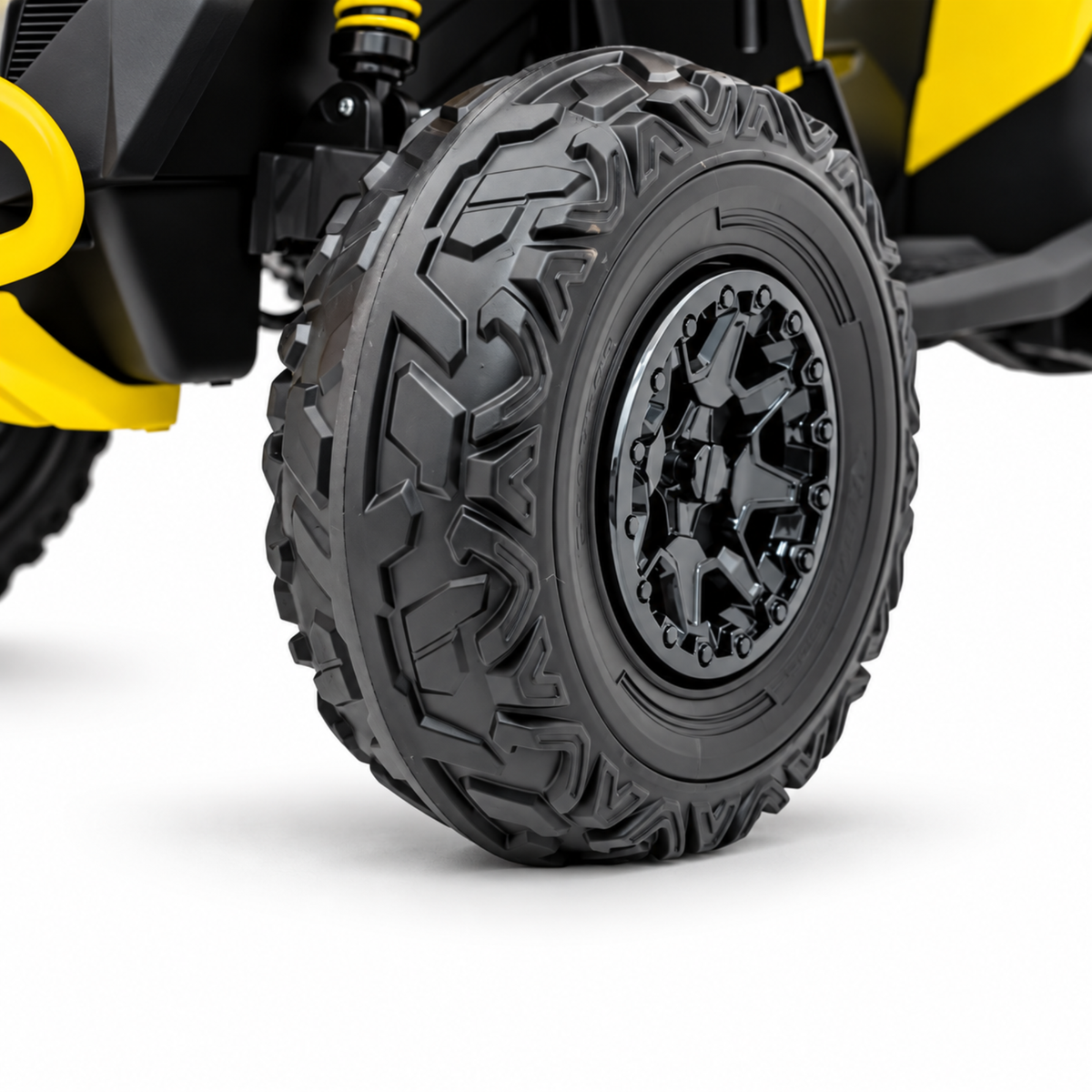 Yellow 24V Can-Am Renegade 4X4 Premium Edition Ride-On Quad ATV for Kids with EVA Tires, Lights, Music