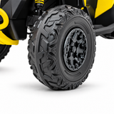 Yellow 24V Can-Am Renegade 4X4 Premium Edition Ride-On Quad ATV for Kids with EVA Tires, Lights, Music