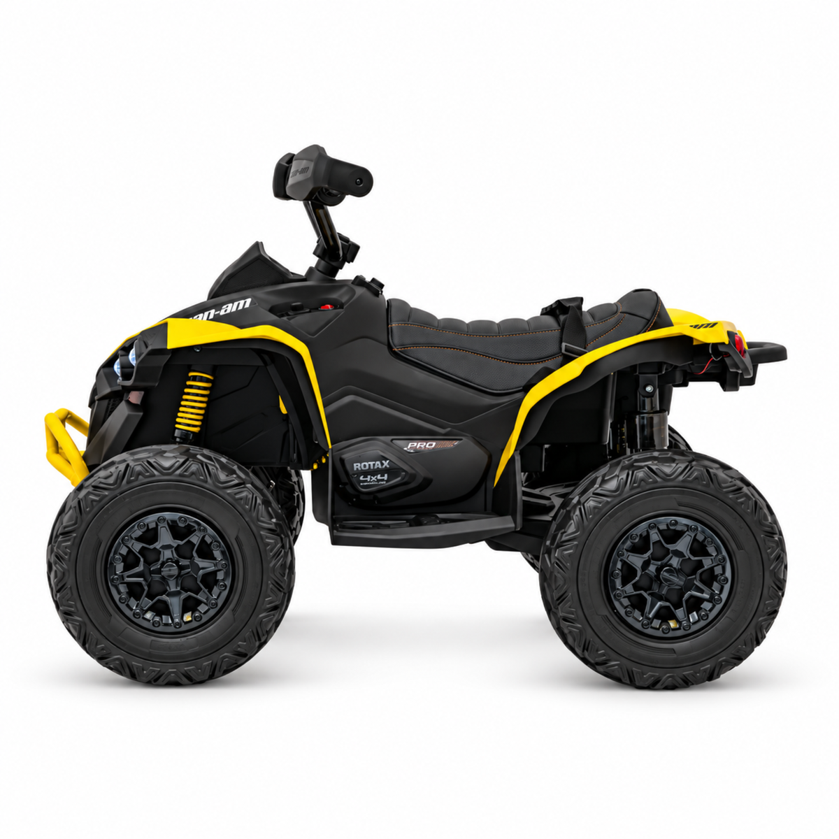 Yellow 24V Can-Am Renegade 4X4 Premium Edition Ride-On Quad ATV for Kids with EVA Tires, Lights, Music