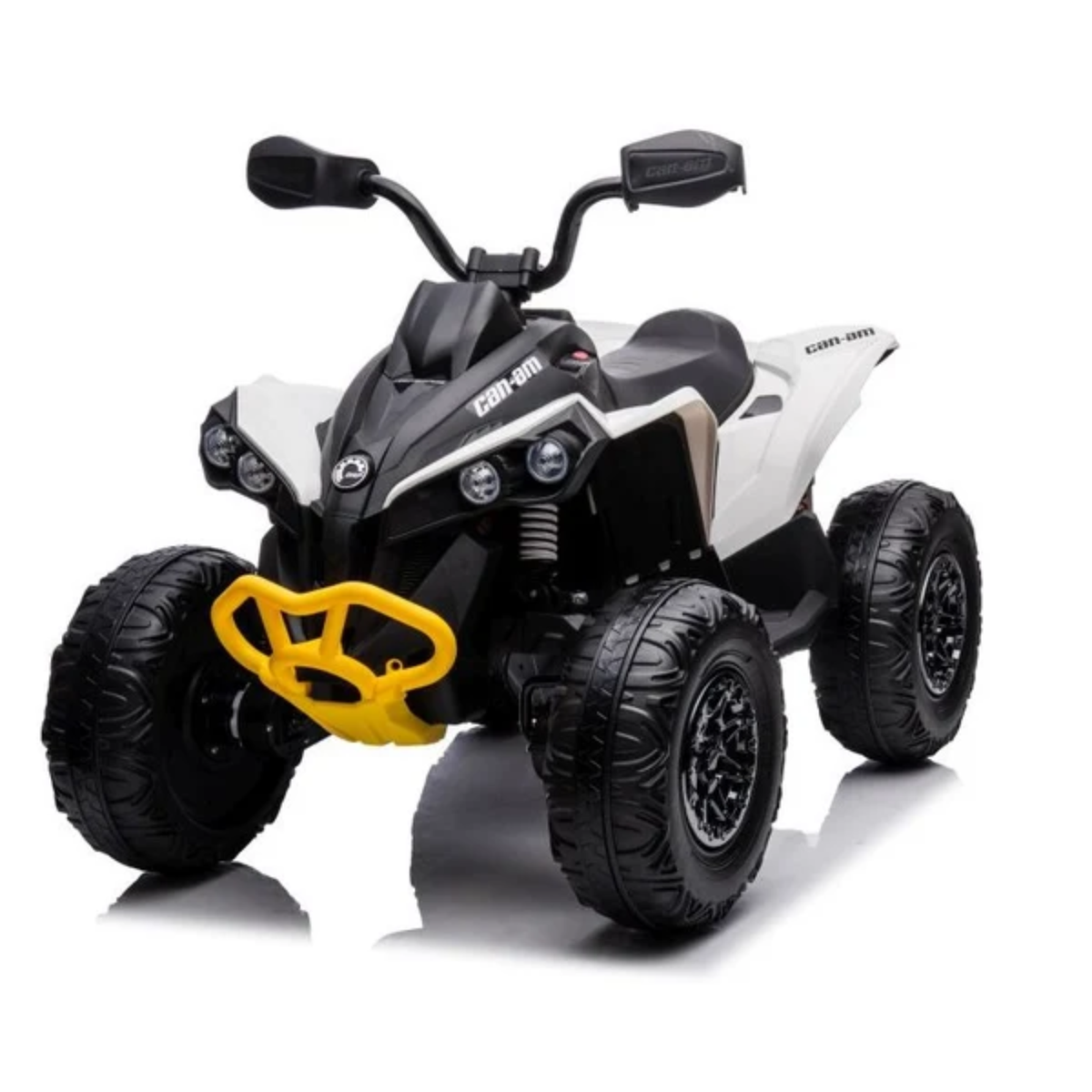 White 24V Can-Am Renegade 4X4 Premium Edition Ride-On Quad ATV for Kids with EVA Tires, Lights, Music