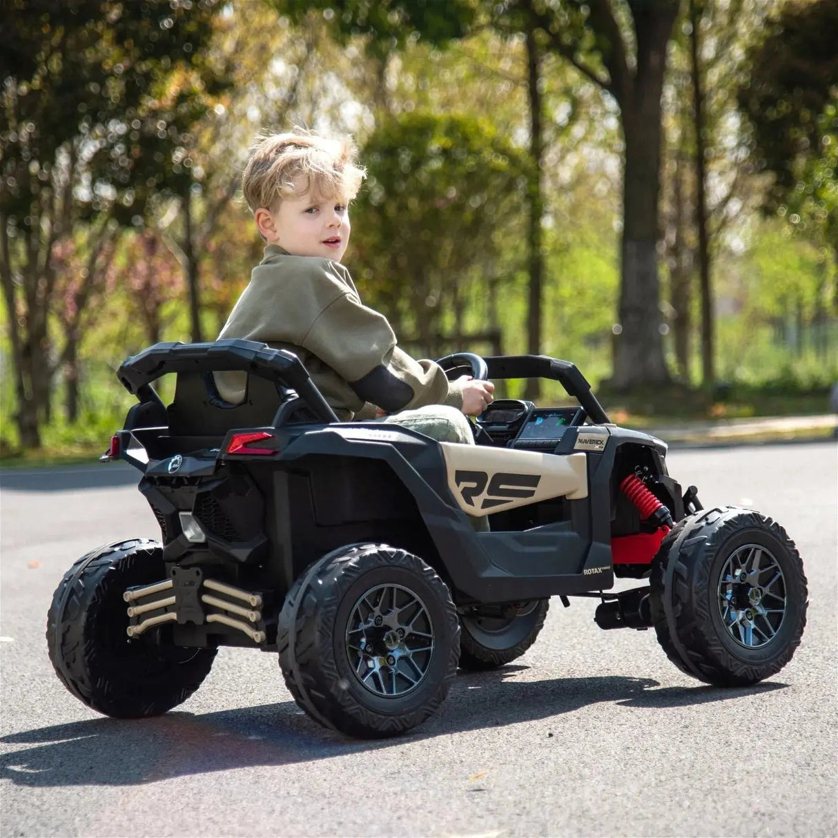 24V Can-Am Maverick 1-Seater 4X4 Kids UTV with EVA Tires, LED Lights, Music, Remote