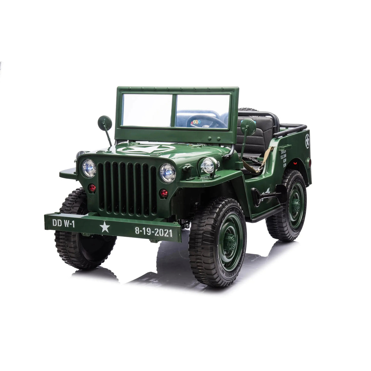 24V Military Truck 3-Seater Electric Ride-On with EVA Tires, LED Lights, Music, Remote