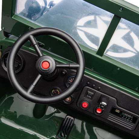 24V Military Truck 3-Seater Electric Ride-On with EVA Tires, LED Lights, Music, Remote