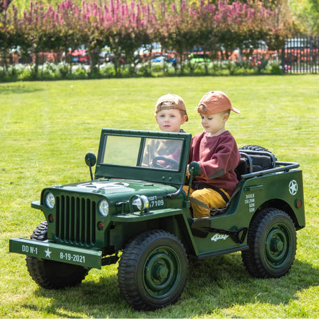 24V Military Truck 3-Seater Electric Ride-On with EVA Tires, LED Lights, Music, Remote