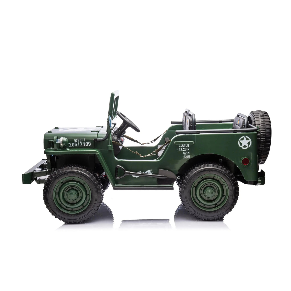 24V Military Truck 3-Seater Electric Ride-On with EVA Tires, LED Lights, Music, Remote