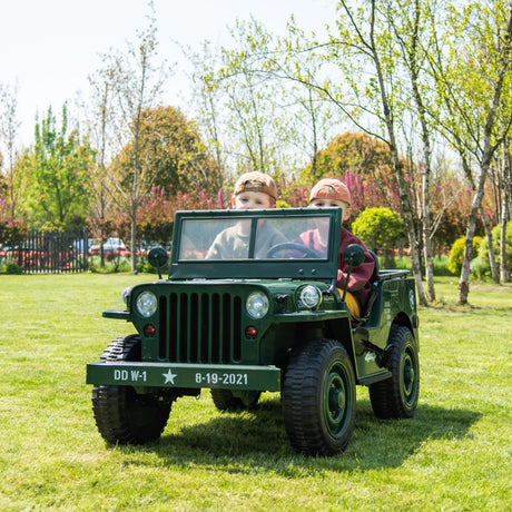 24V Military Truck 3-Seater Electric Ride-On with EVA Tires, LED Lights, Music, Remote