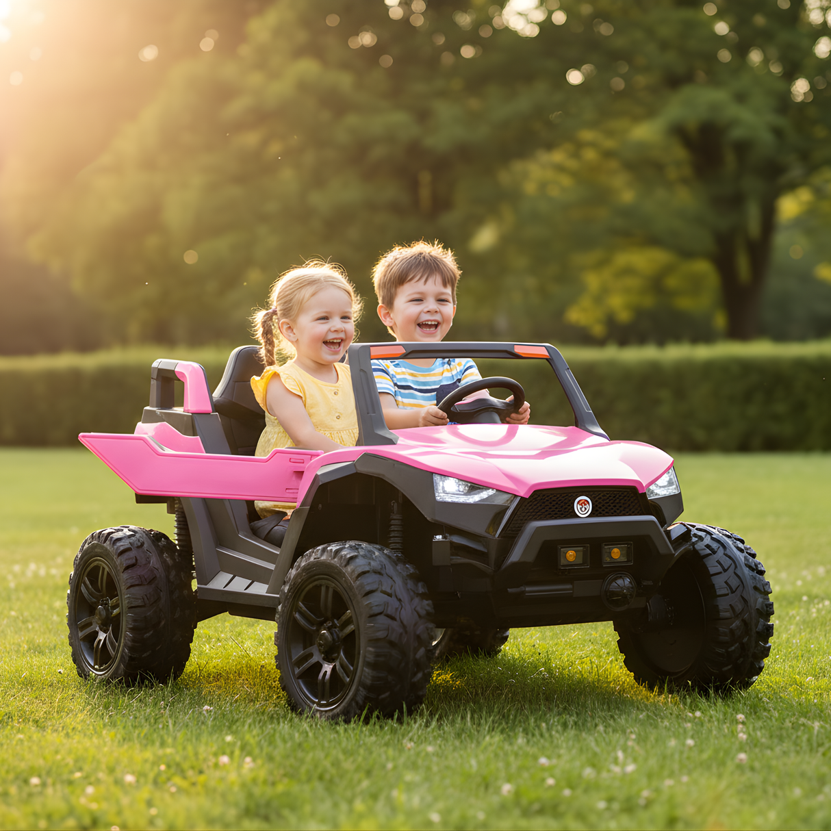 Pink 24V/4X4 Dune Buggy Ride On UTV, Rubber Wheels and RC