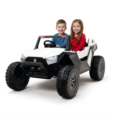 White 24V/4X4 Dune Buggy Ride On UTV, Rubber Wheels and RC