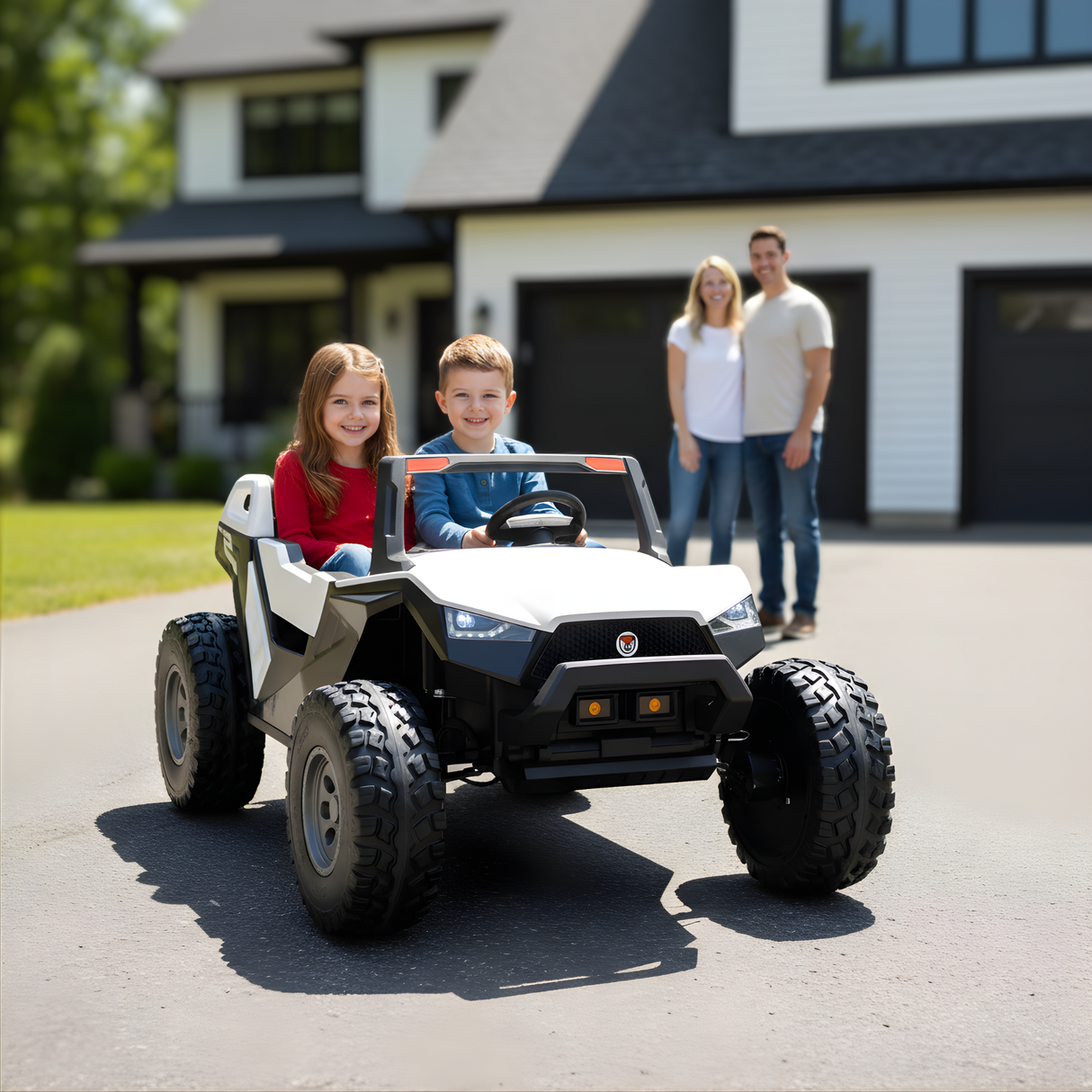White 24V/4X4 Dune Buggy Ride On UTV, Rubber Wheels and RC
