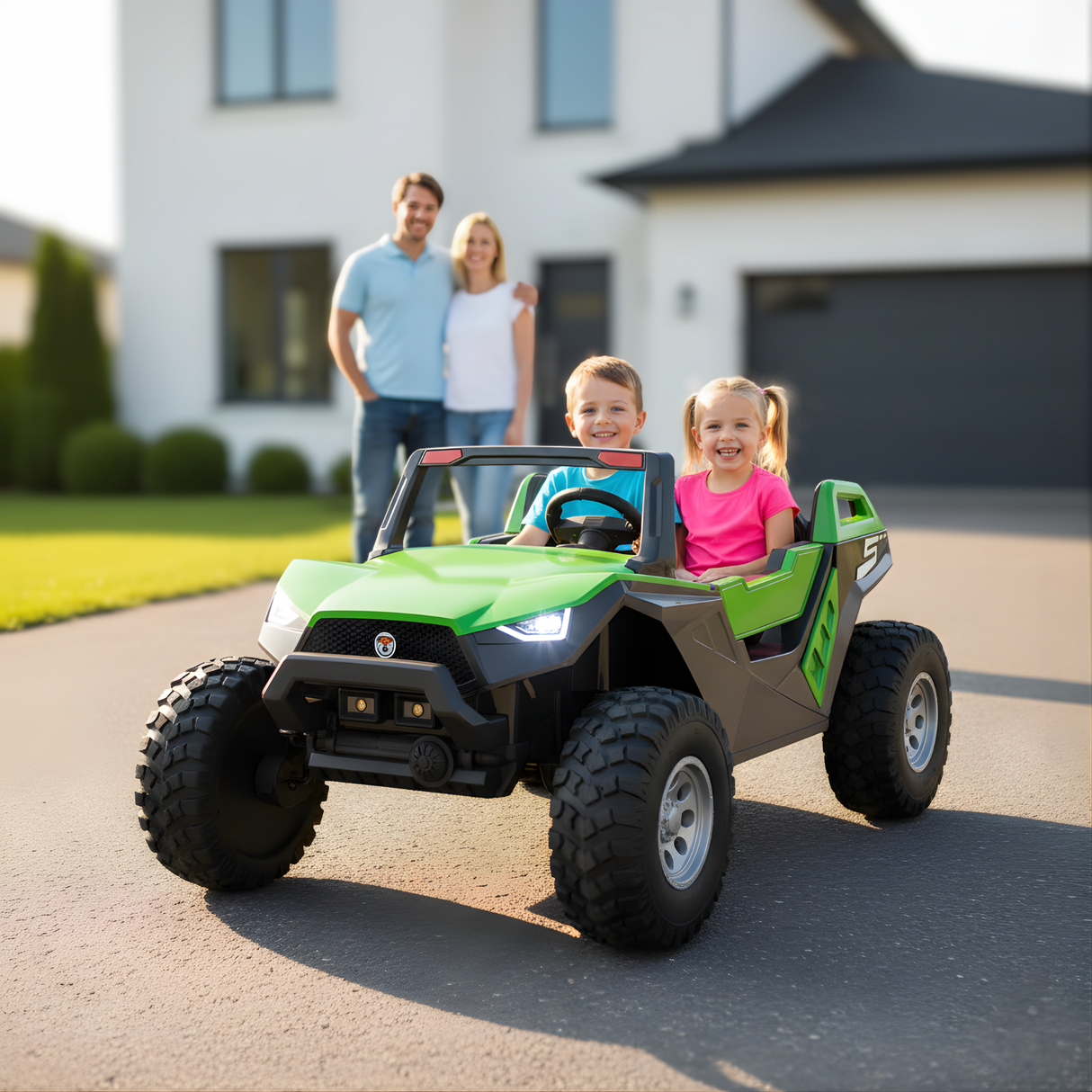 Green 24V/4X4 Dune Buggy Ride On UTV, Rubber Wheels and RC