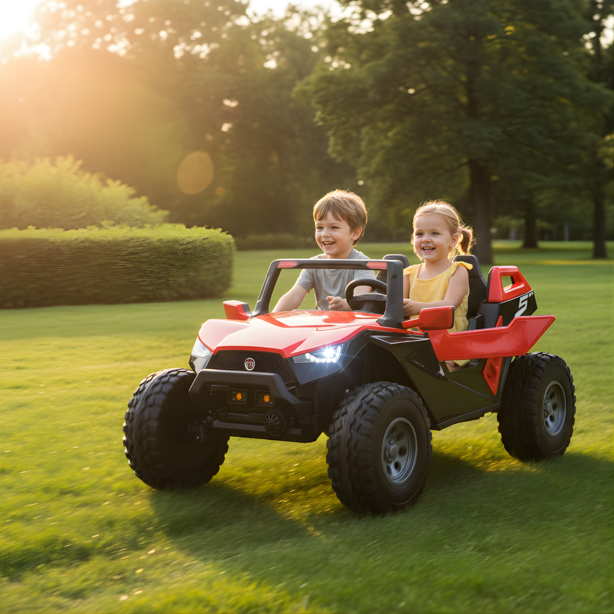 Red 24V/4X4 Dune Buggy Ride On UTV, Rubber Wheels and RC