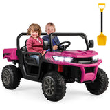 24V Kids Pink 2-Seater Ride-On Dump Truck with Electric Dump Bed, Lights, Music, Remote