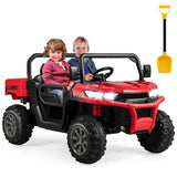 24V Kids Red 2-Seater Ride-On Dump Truck with Electric Dump Bed, Lights, Music, Remote