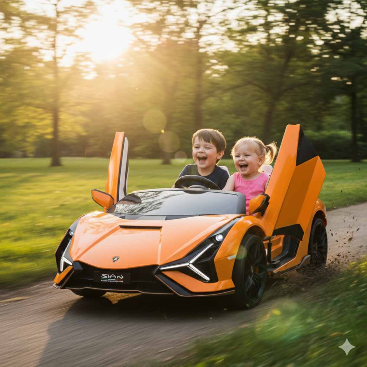 Orange 24V Official LX Lamborghini Sian 2-Seater Ride On Car with Music, RC