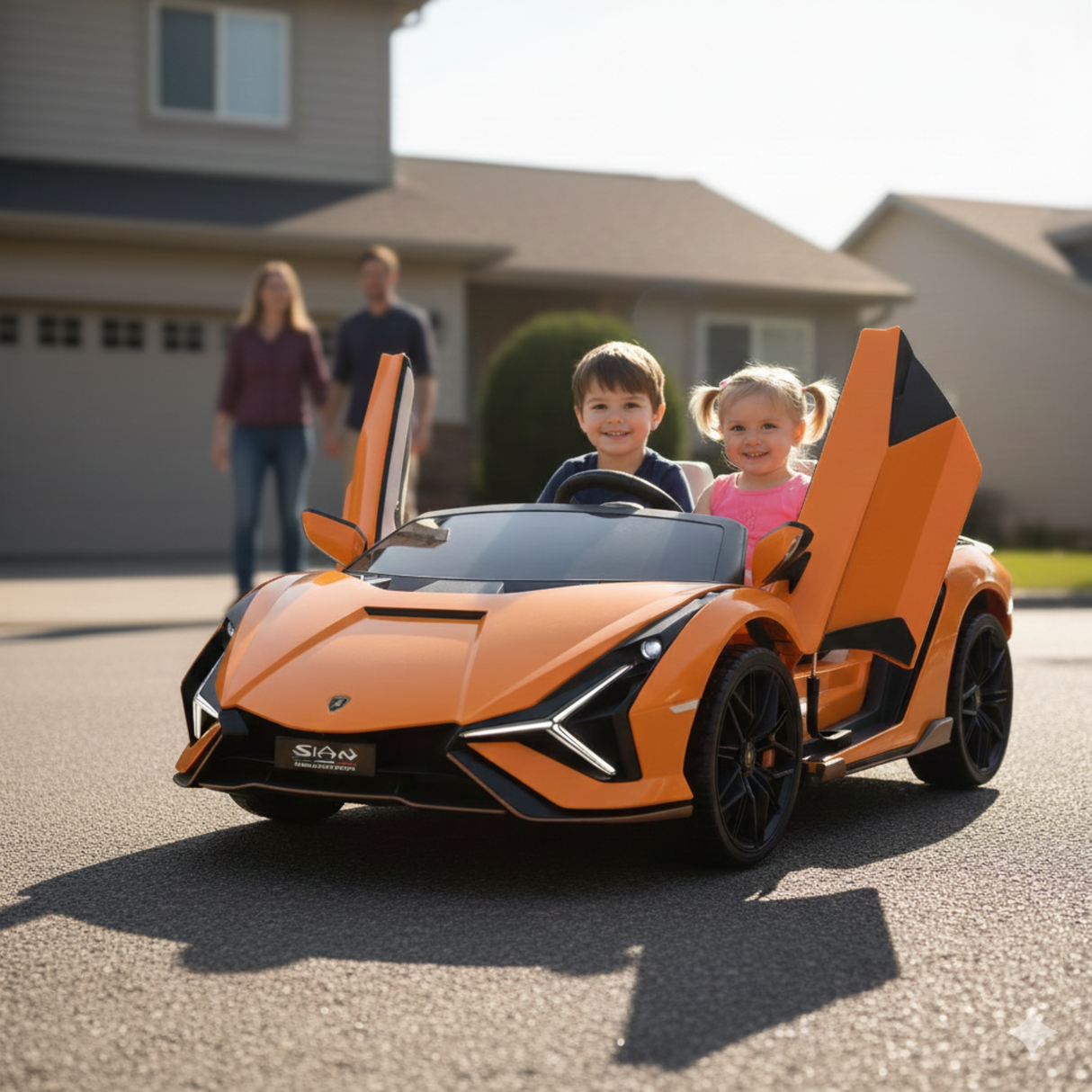 Orange 24V Official LX Lamborghini Sian 2-Seater Ride On Car with Music, RC