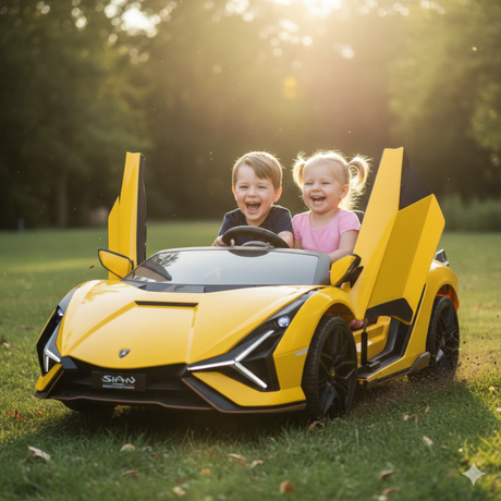 Yellow 24V Official LX Lamborghini Sian 2-Seater Ride On Car with Music, RC