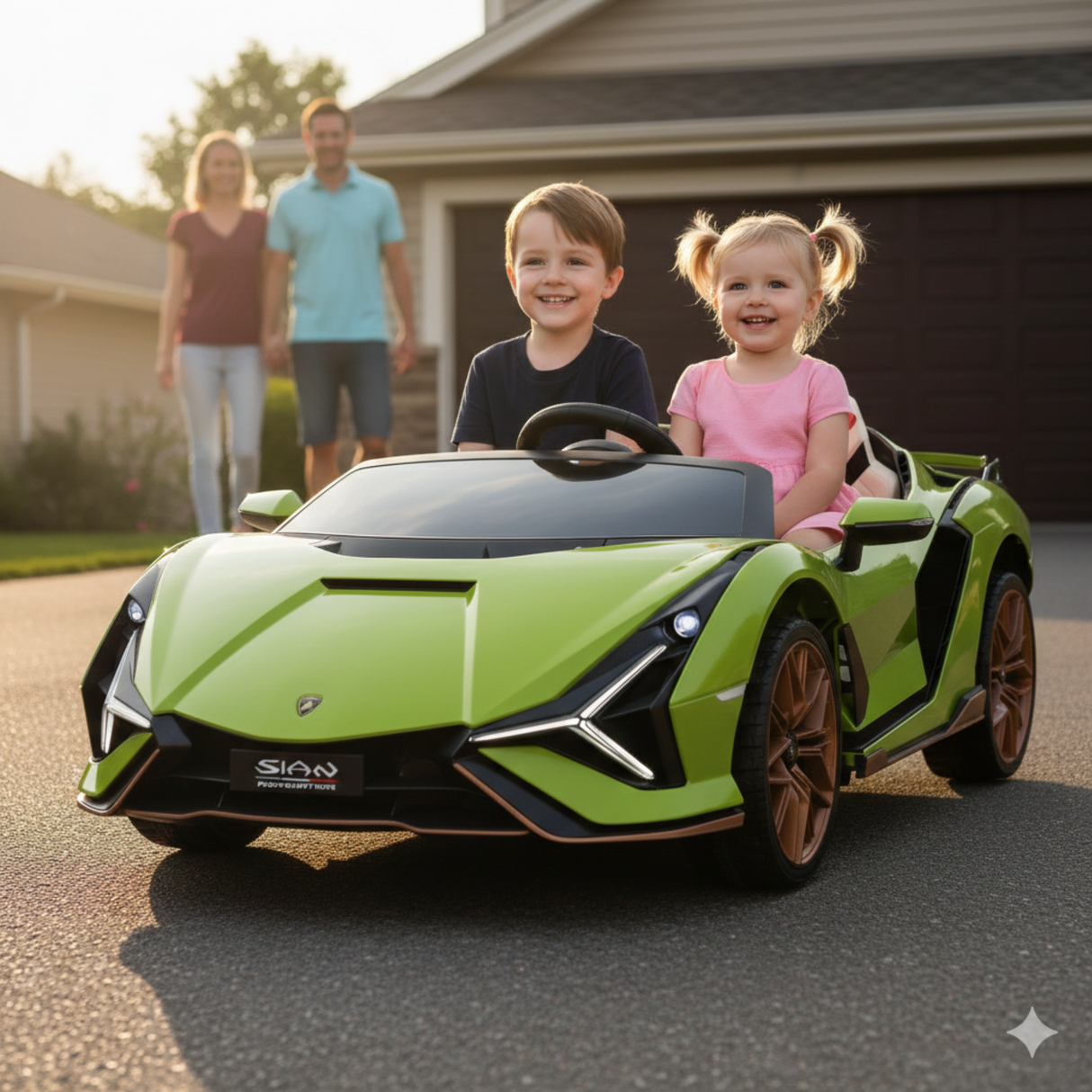 Green 24V Official LX Lamborghini Sian 2-Seater Ride On Car with Music, RC