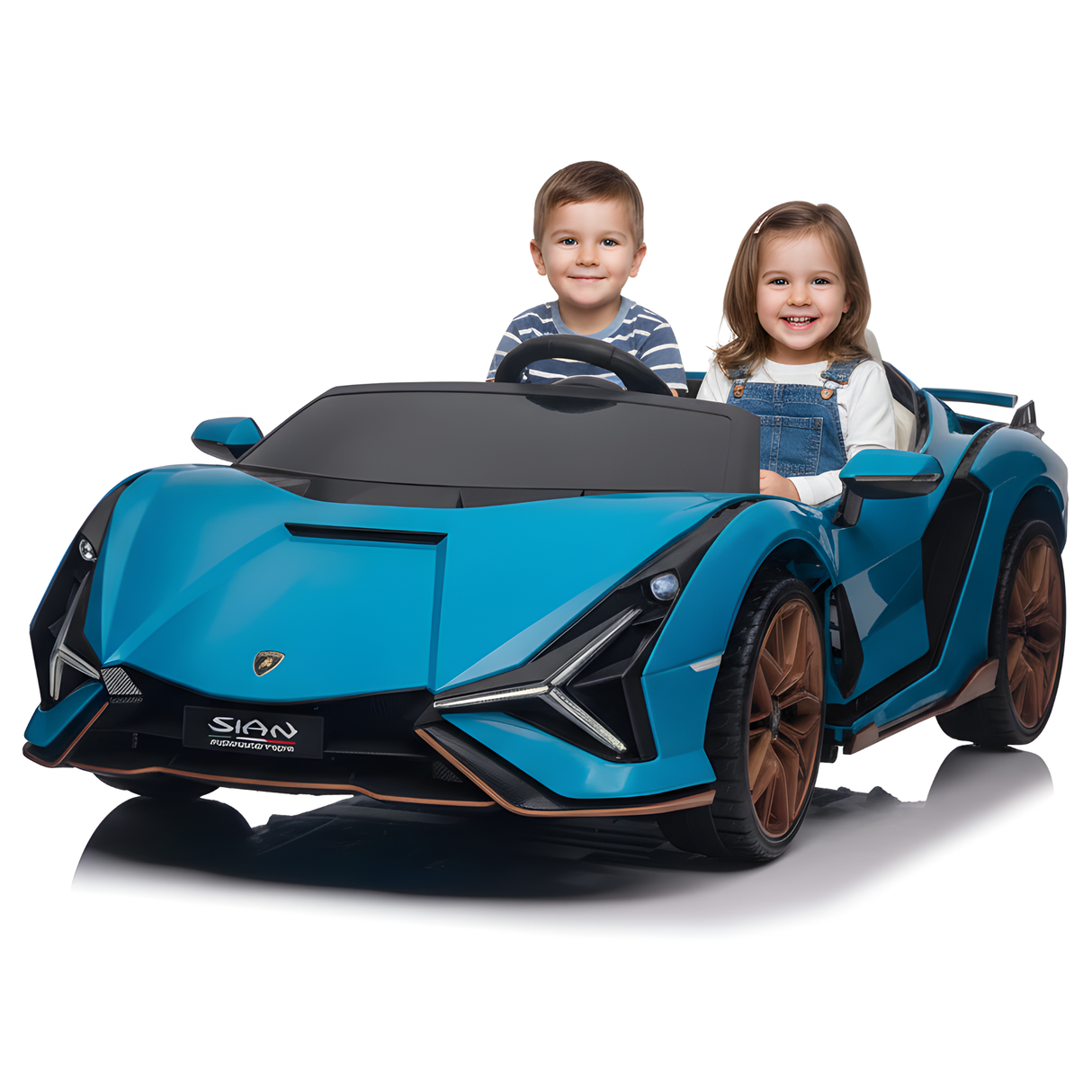 Blue 24V Official LX Lamborghini Sian 2-Seater Ride On Car with Music, RC