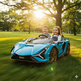 Blue 24V Official LX Lamborghini Sian 2-Seater Ride On Car with Music, RC