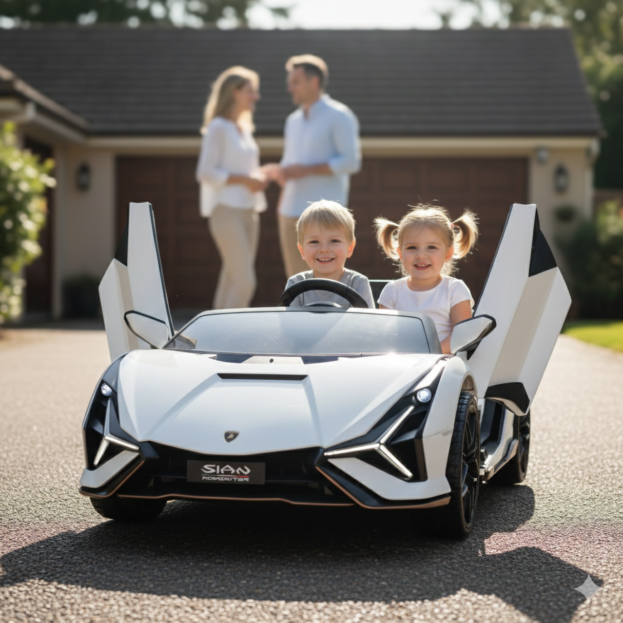 White 24V Official LX Lamborghini Sian 2-Seater Ride On Car with Music, RC