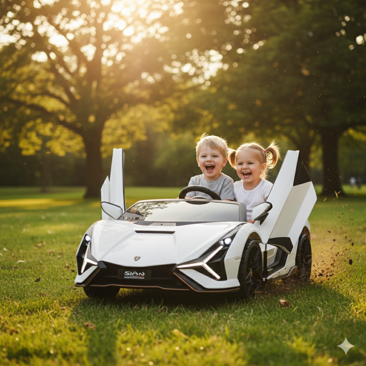 White 24V Official LX Lamborghini Sian 2-Seater Ride On Car with Music, RC