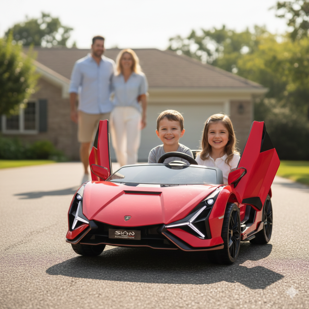 Red 24V Official LX Lamborghini Sian 2-Seater Ride On Car with Music, RC