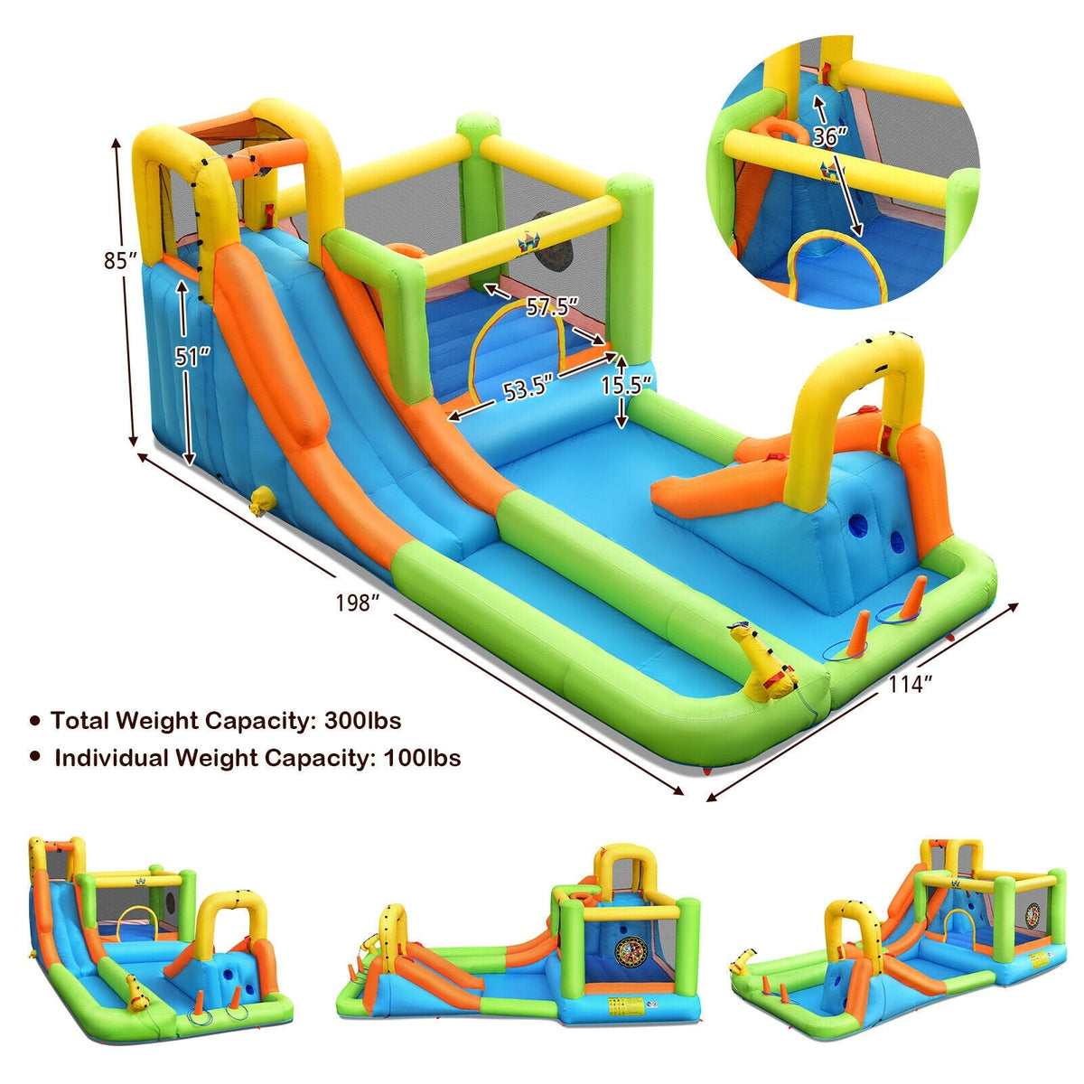 Inflatable Slide Without Pool 8 in 1 Inflatable Water Slide Park Bounce House Without Blower ...