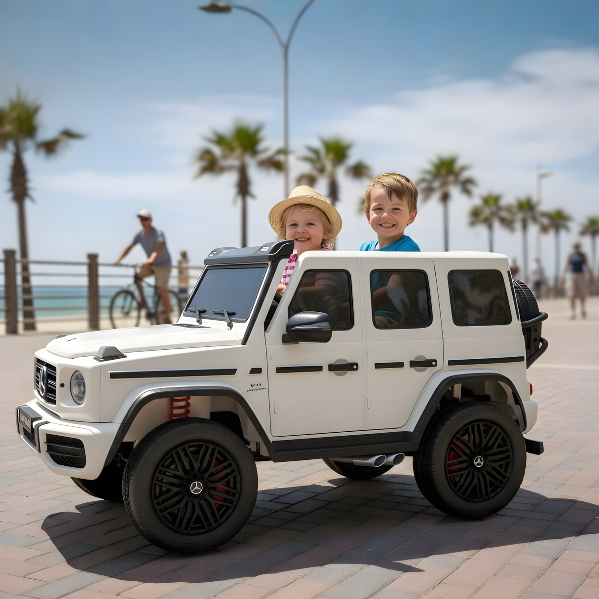 White 2x24V/4WD Platinum XXL Mercedes G63 Ride On Truck with MP4, EVA Wheels & Leather Seats