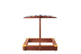Kids Sandbox with Cover, 46' Wooden Sand Box w/Adjustable Canopy, Large Outdoor Cedar Sandpit for Backyard Play