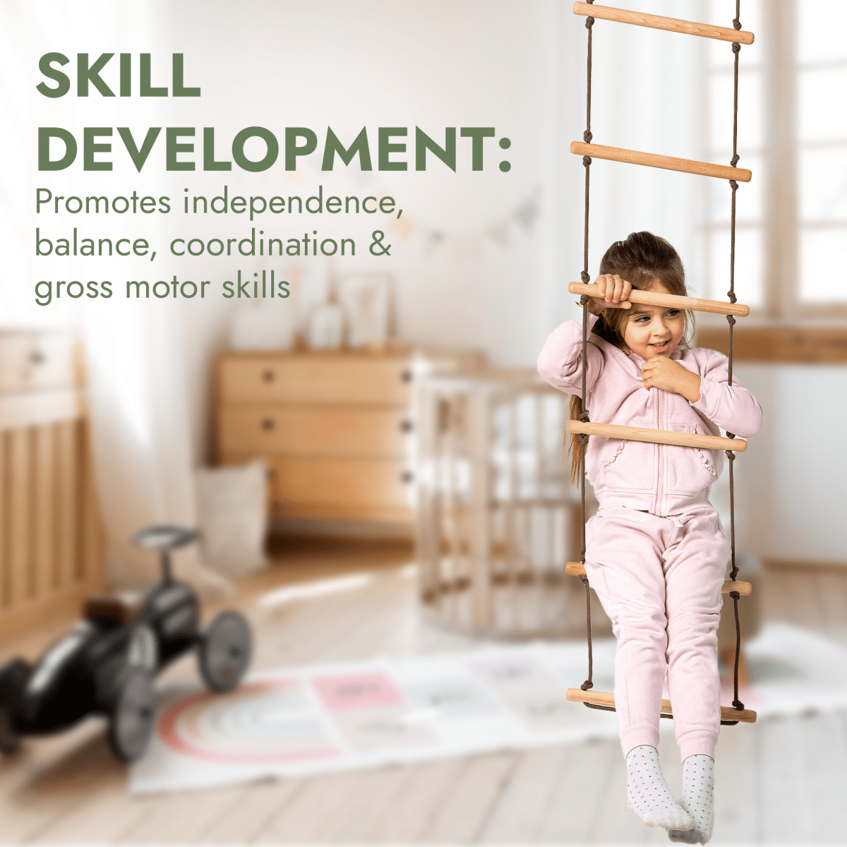 3in1 Swing & Climbing Set: Rope Ladder, Gym Rings & Disc Swing