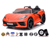 Kids Premium 24V Orange Corvette C8 Dual-Seater: EVA Wheels & Leather Seats with Remote Control