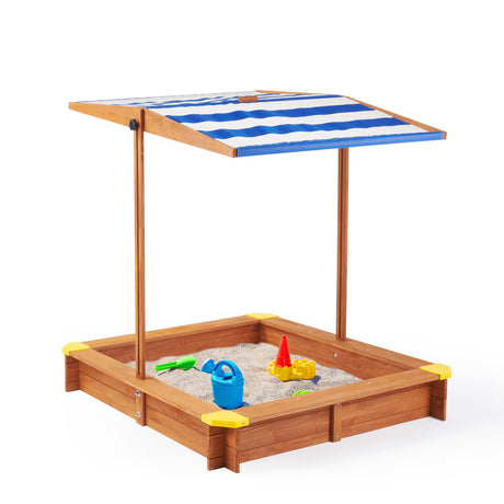 Kids Sandbox with Cover, 46' Wooden Sand Box w/Adjustable Canopy, Large Outdoor Cedar Sandpit for Backyard Play