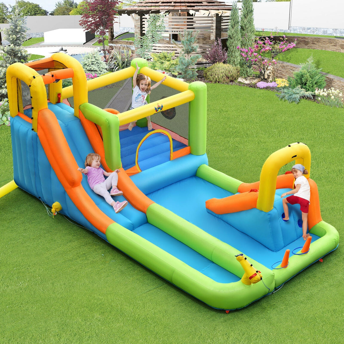 Inflatable Slide Without Pool 8 in 1 Inflatable Water Slide Park Bounce House Without Blower ...