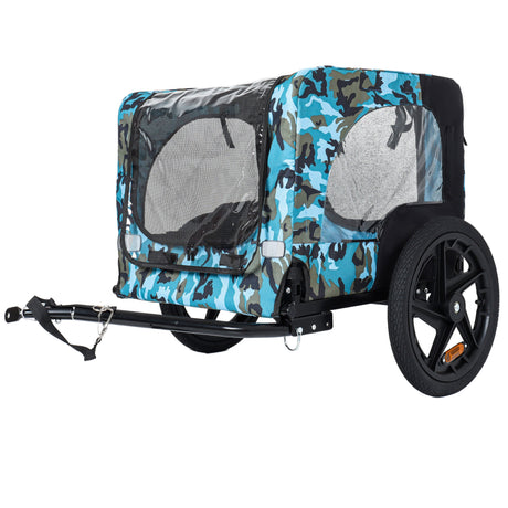 Outdoor Heavy Duty Collapsible Pet Bike Trailer with 16-Inch All-Terrain Wheels & Universal Hitch – Foldable Dog/Cargo Carrier Cart for Bicycles, blue+black