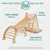 4in1 Montessori Climbing Set: Triangle Ladder + Climbing Arch + Slide Board & Cushion – Beige