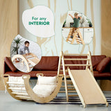 4in1 Montessori Climbing Set: Triangle Ladder + Climbing Arch + Slide Board & Cushion – Beige