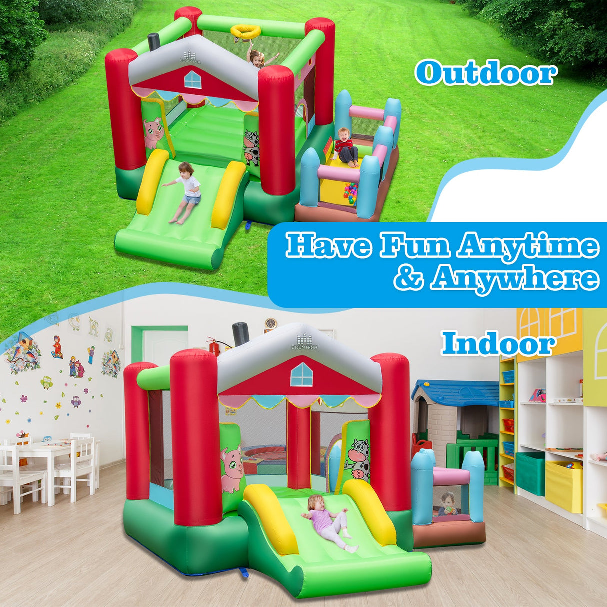 4-in-1 Inflatable Bounce House with Basketball Hoop and 480W Blower