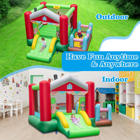 4-in-1 Inflatable Bounce House with Basketball Hoop and 480W Blower