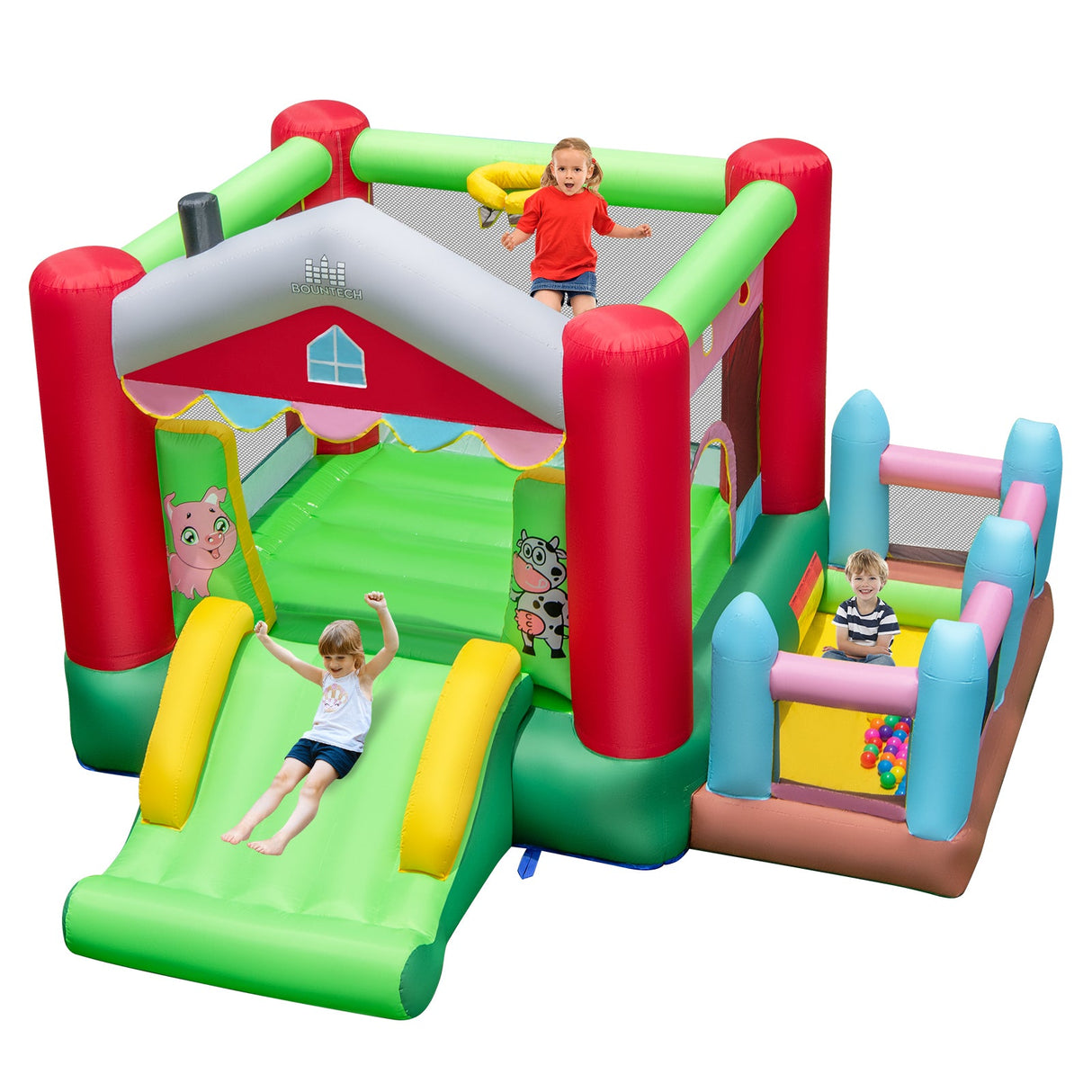 4-in-1 Inflatable Bounce House with Basketball Hoop and 480W Blower