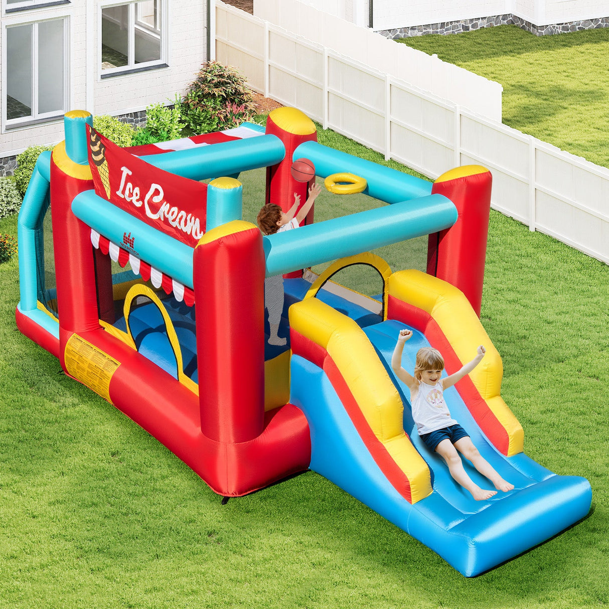 5-in-1 Ice Cream Inflatable Bounce House with Ball Pit and Slide without Blower
