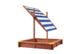 Kids Sandbox with Cover, 46' Wooden Sand Box w/Adjustable Canopy, Large Outdoor Cedar Sandpit for Backyard Play
