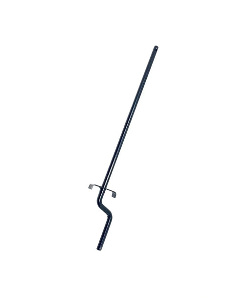 The 12V McLaren 720 Steering Shaft, a metal rod with a slight curve and two hooks, is set against a plain white background. This final sale item from KidsVIPOnline features a hole at the top for versatile use or display.