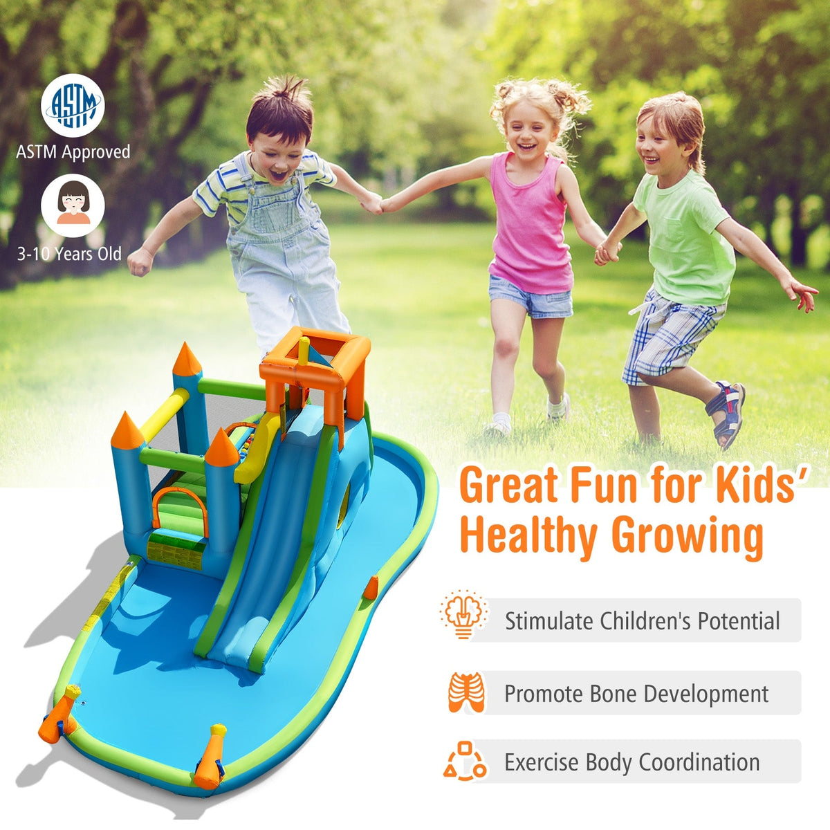 Inflatable Slide Without Pool Inflatable Water Slide with Bounce House and Splash Pool without Blowe ...