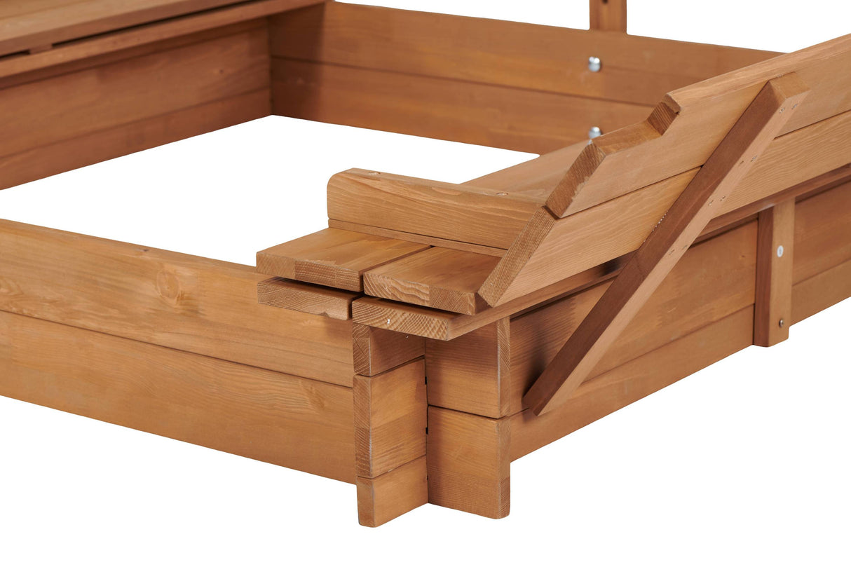 Kids Sandbox with Adjustable Cover, 46'' Wooden Sand Box with 2 Foldable Bench Seats, Outdoor Sandpit for Backyard Play