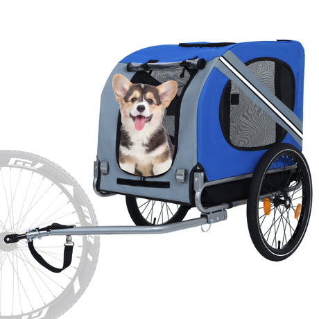 Large Folding Bike Trailer for Dogs – 66LB Capacity All-Terrain Pet Carrier, Durable Steel Frame for Cycling, Jogging, Camping & Outdoor Adventures, Blue-Gray