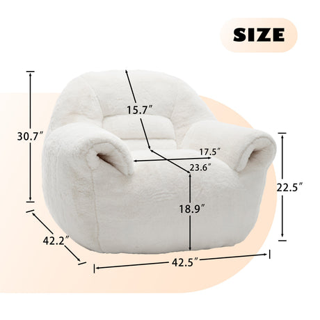 Bean Bag Chair, Comfy Bean Bag Sofa with Back Support, Faux Fur Bean Bag Chair for Adults and Kids, Stuffed Floor Sofa for Living Room, Bedroom, Apartment, White