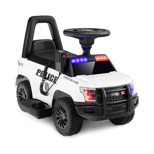 Toddlers 6V White Police Themed Ride-On with LED Lights, Megaphone, Siren